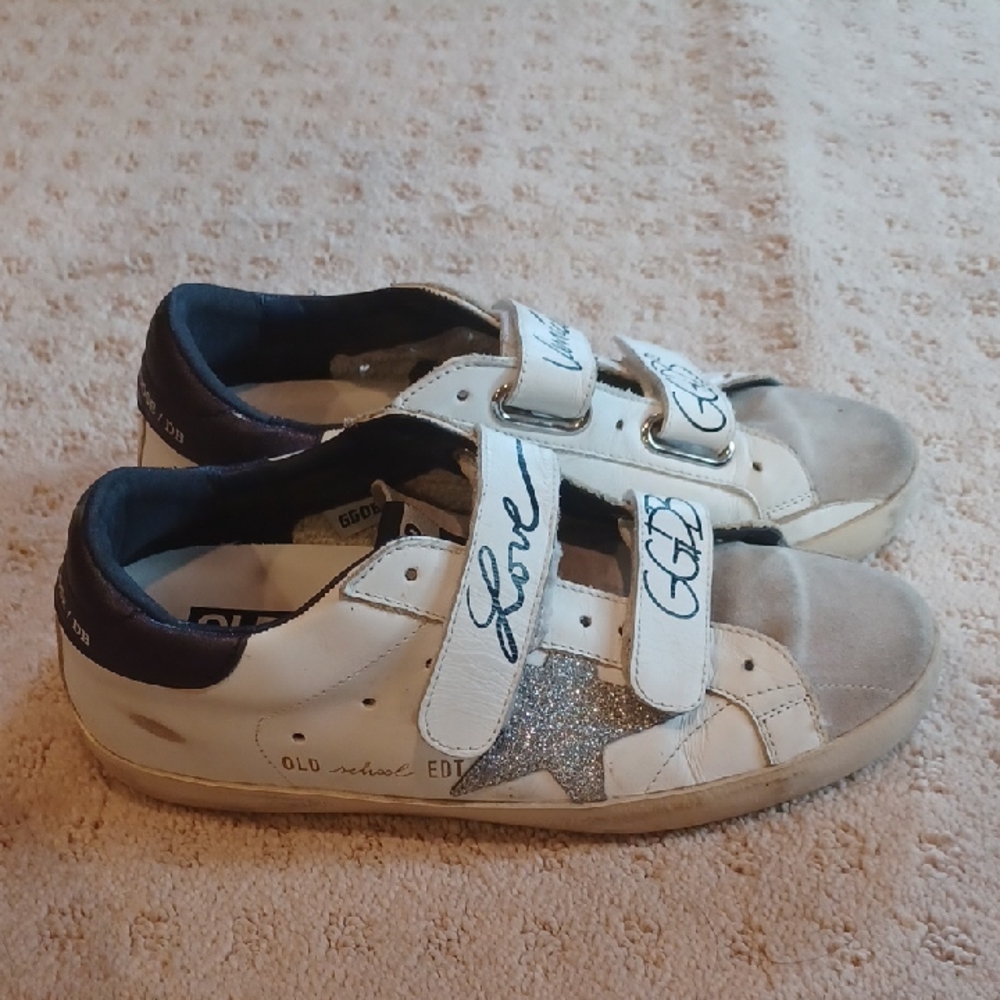 Golden Goose White and Silver Sneakers